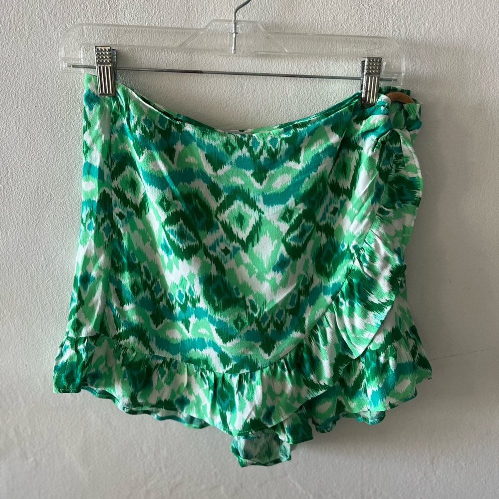Zara Green Ikat Ruffle Mini Skirt
